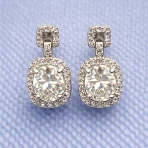 2.0ct Cushion Cut moissanite Halo Drop Earrings 925 sterling silver